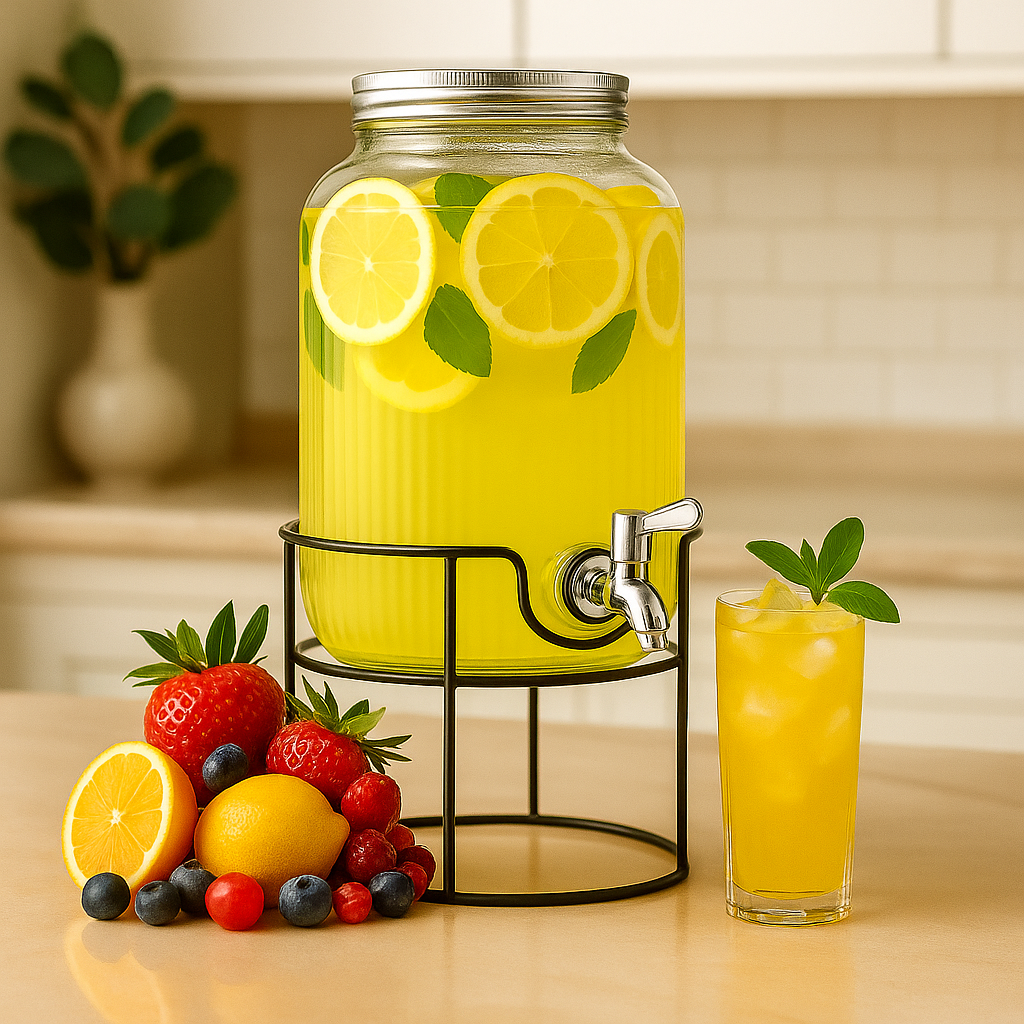 Elegant 8L Glass Beverage Dispenser with Metal Stand
