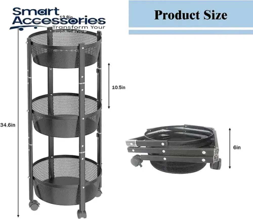 3 Tier Folding Basket With Wheels