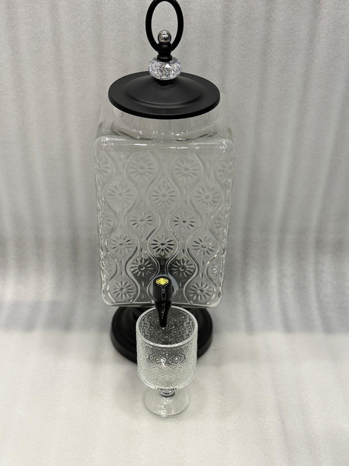 3L Glass Beverage Dispenser with 6 Glasses – Floral Design