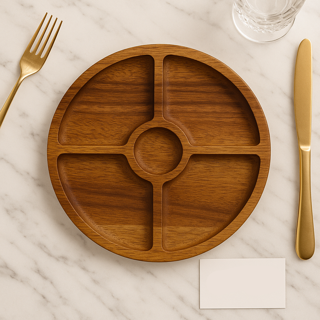 Luxury Wooden Round Serving Tray with Compartments