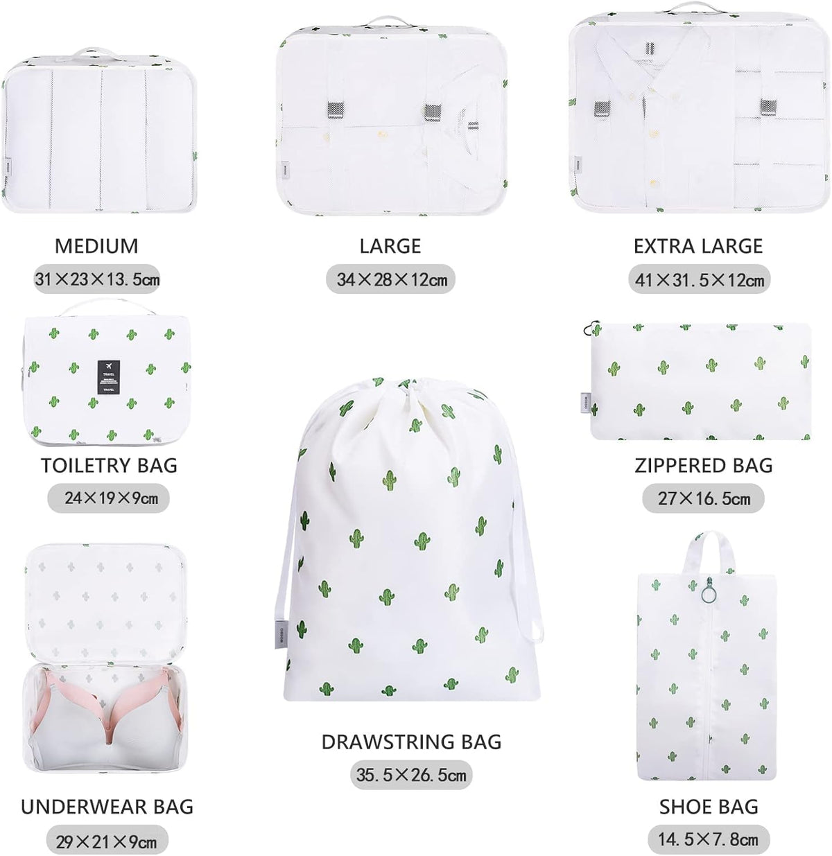 9pcs Set Packing Cubes for Travel Luggage Organizer with Laundry Bag or Toiletry Bag