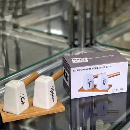 Salt Shaker Set With Wooden Handle & Bamboo Base