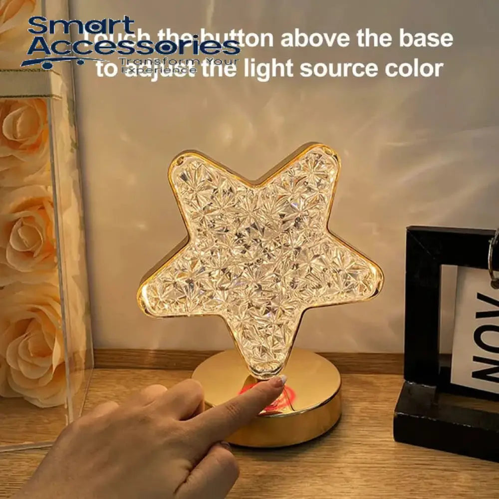 Crystal Star Table Lamp Touch Control Bedside With 3 Levels Brightness
