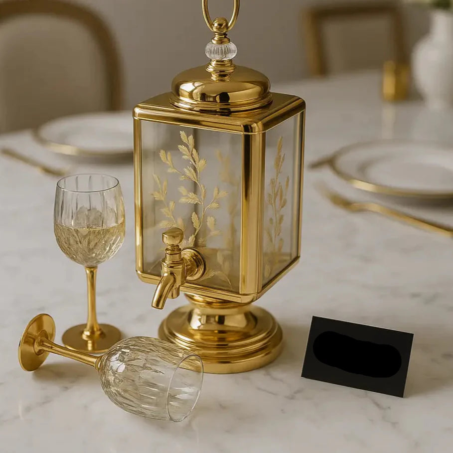 Luxury Gold Beverage Dispenser with 6 Crystal Glasses – Premium Drink Server