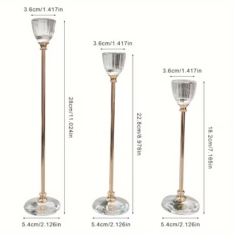 Golden Crystal Candle Holder With Metal Stand (3 Piece Set)