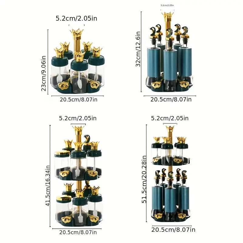 Luxury Spice Organizer Stand, Rotating Oil And Spice Dispenser Set