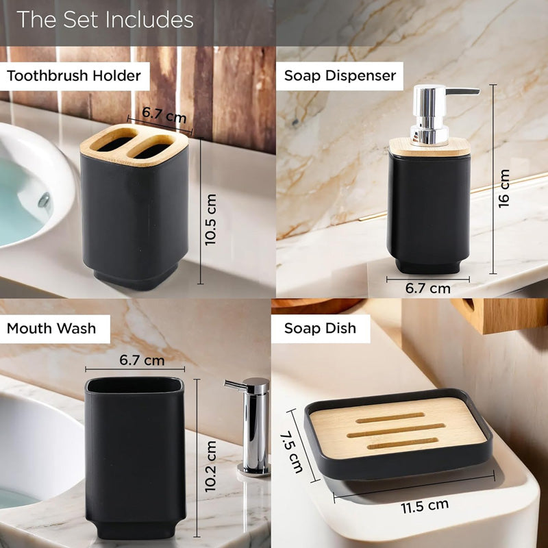 4 Pcs Bamboo Bathroom Accessories Set
