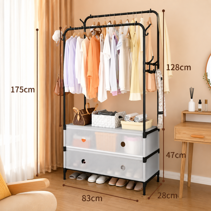 Double Pole Clothes Stand With Drawer