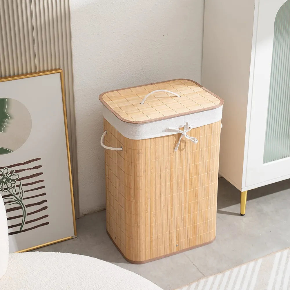 Eco-Friendly Foldable Bamboo Laundry Basket Hamper with Lid