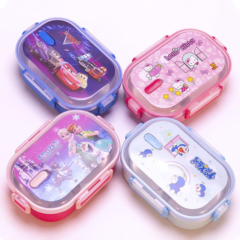 Anime Design Stainless Steel Insulated Lunch Box – 2 Compartment Bento Box for Kids