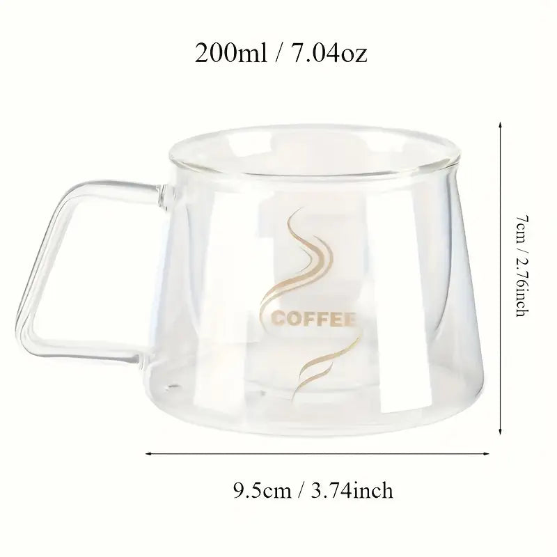 Glass Coffee Mugs, 200ml Double-Walled Espresso Coffee Cups, Heat Insulated Water Cups