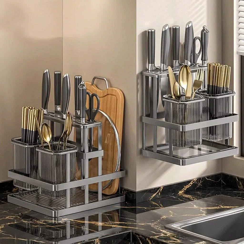 Multifunctional Kitchen Knife Holder and Utensil Organizer Rack