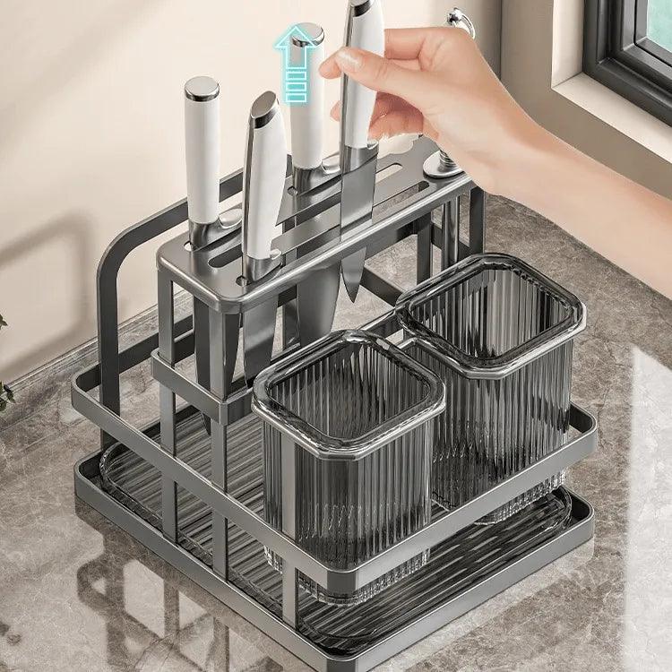 Multifunctional Kitchen Knife Holder and Utensil Organizer Rack
