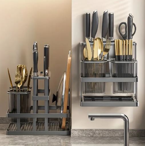 Multifunctional Kitchen Knife Holder and Utensil Organizer Rack