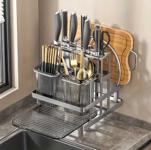 Multifunctional Kitchen Knife Holder and Utensil Organizer Rack