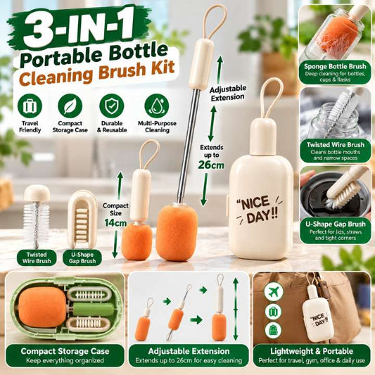 Portable Bottle Cleaning Brush Kit / 3-in-1 Cup Cleaning Brush Set