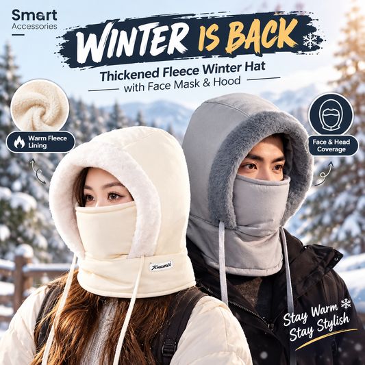 3-In-1 Thickened Fleece Winter Hat with Face Mask and Hood