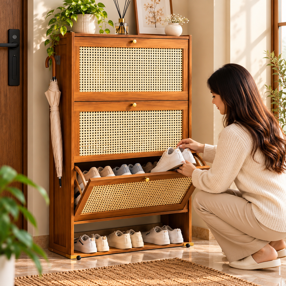3-Tier Bamboo Wooden Multifunctional Storage Cabinet