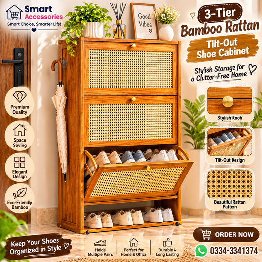 3-Tier Bamboo Wooden Multifunctional Storage Cabinet