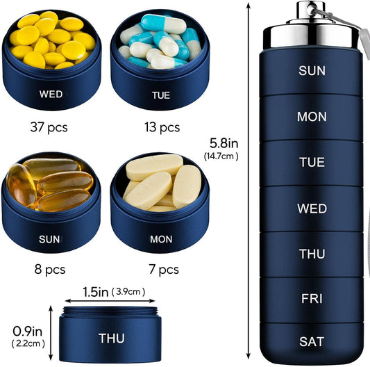 Stackable Waterproof Metal Pill Organizer – 7-Day Vitamin & Medicine Storage Box