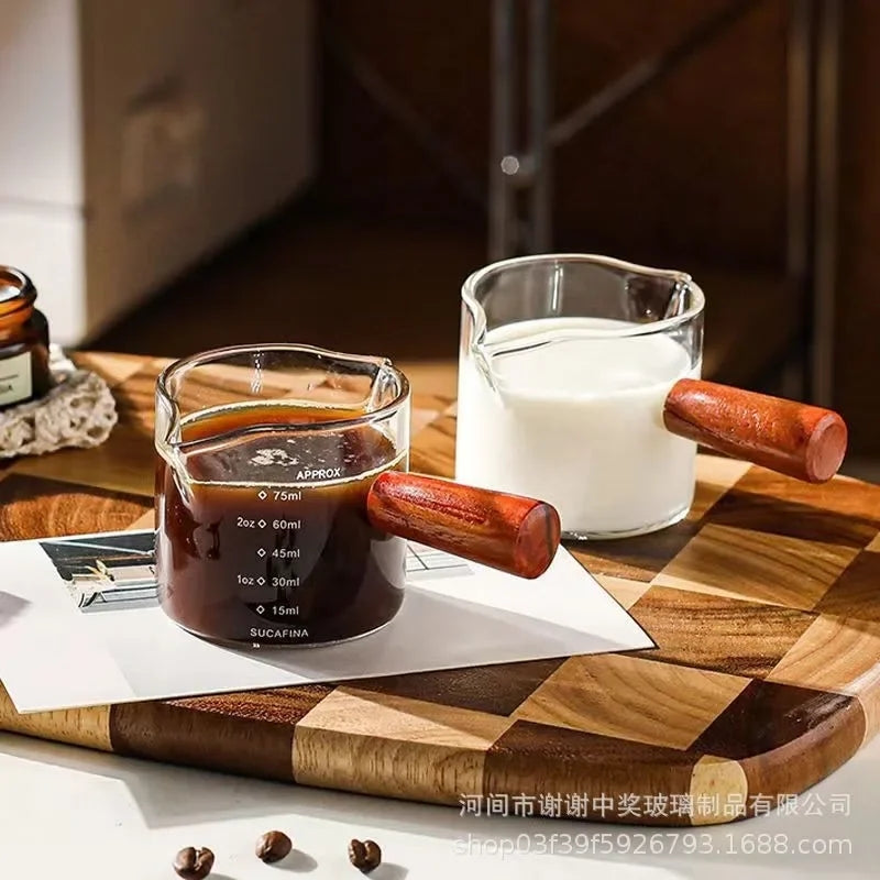 Double Nozzle Espresso Shot Glass With Wooden Handle