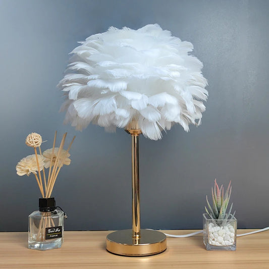 Elegant Feather Table Lamp for Bedroom & Living Room(Pair)