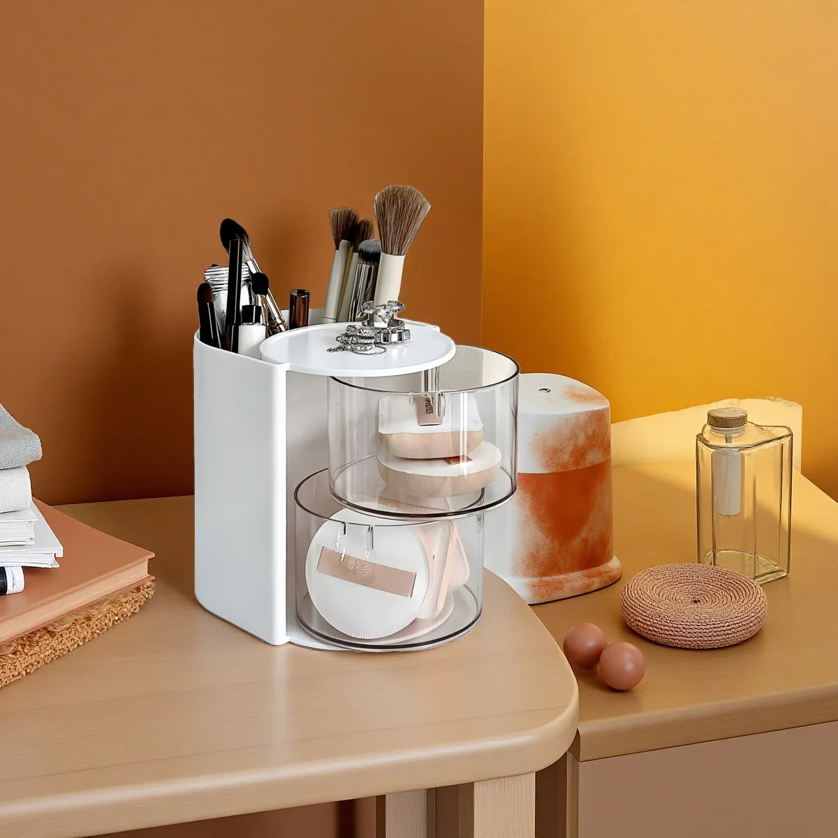 Smart Vanity Organizer – 360° Rotating Makeup & Jewelry Box