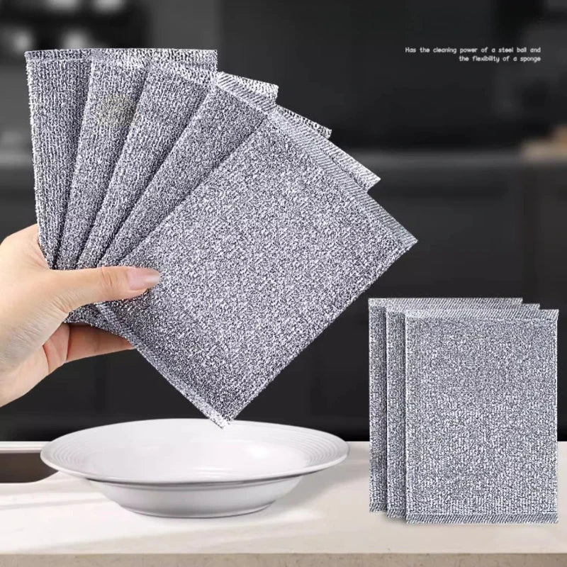 Pack of 5 Magic Cleaning Cloth Thickened Double -sided Steel Wire Dishcloth Kitchen Dish Pot Silver WireWashdishing Rags Clean Tools