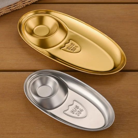 Stainless Oval Dinner & Dipping Plate GOLDEN