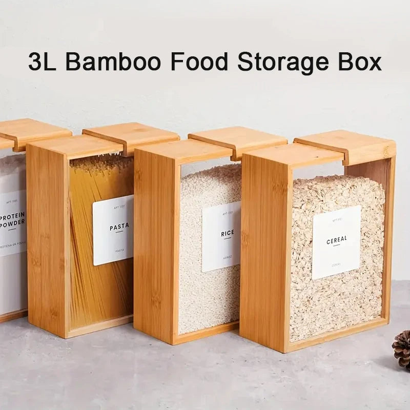 Natural Bamboo Grain Storage Box – Airtight Kitchen Organizer