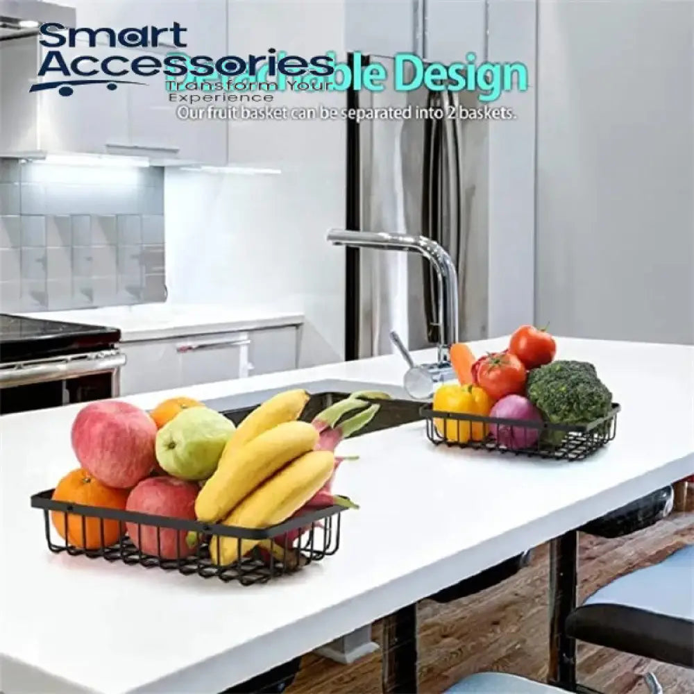 2-Tier Countertop Fruit Basket Storage Vegetable Rack For Kitchen Black