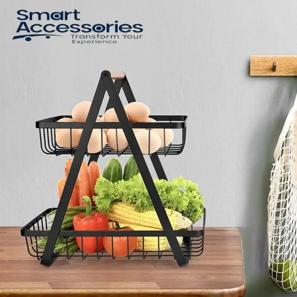 2-Tier Countertop Fruit Basket Storage Vegetable Rack For Kitchen Black