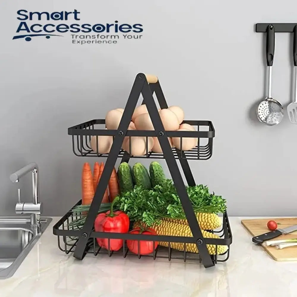 2-Tier Countertop Fruit Basket Storage Vegetable Rack For Kitchen Black