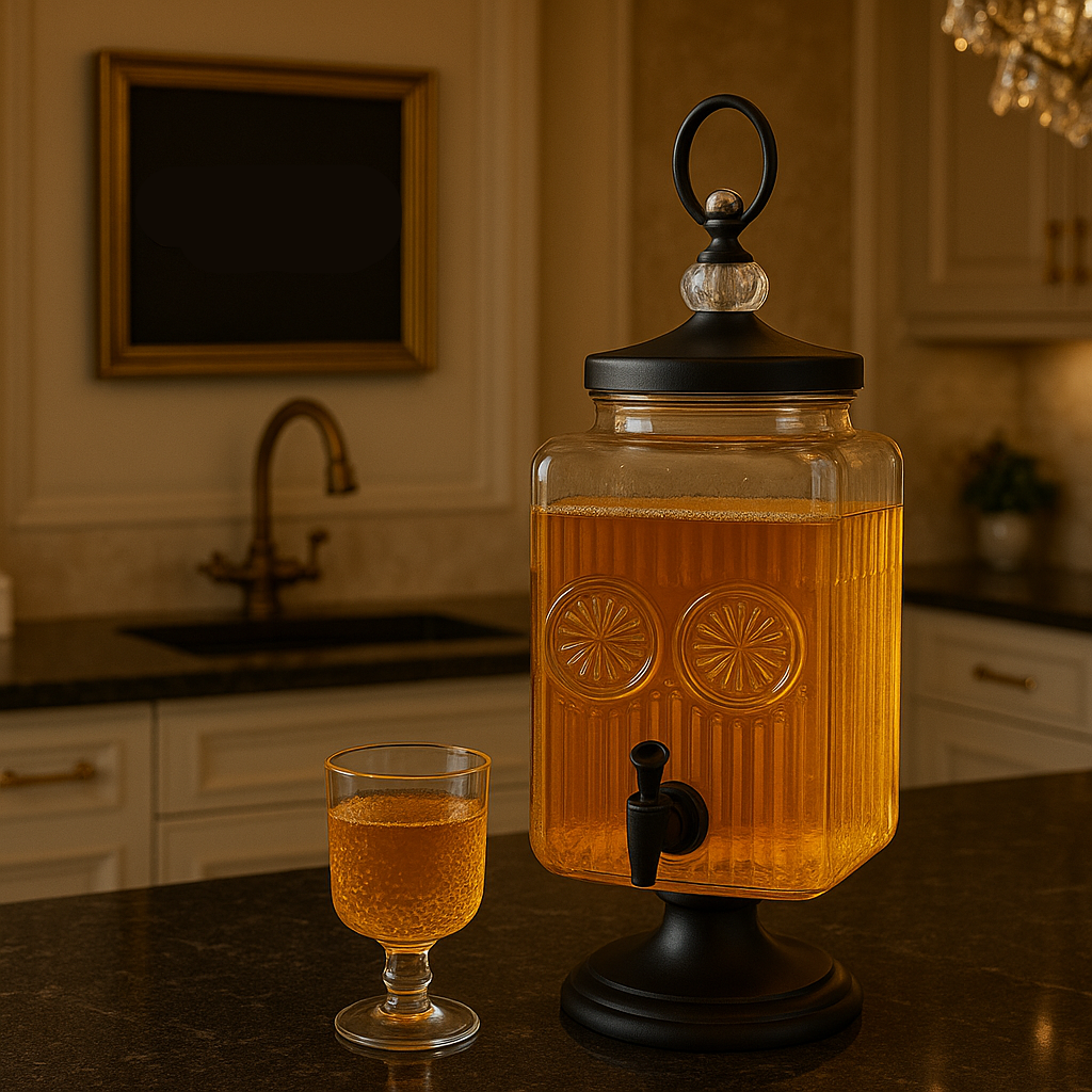 Luxury Crystal Design Beverage Dispenser Set – 3L with 6 Glasses