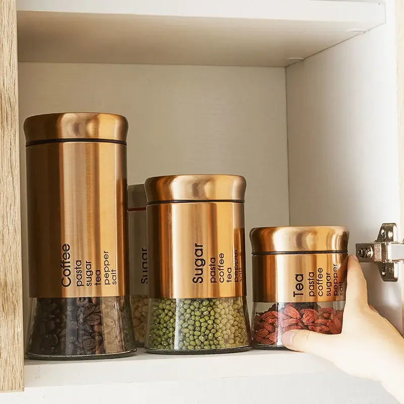 "Luxury Airtight Glass Jar Set – 3 Pcs Kitchen Organizer"