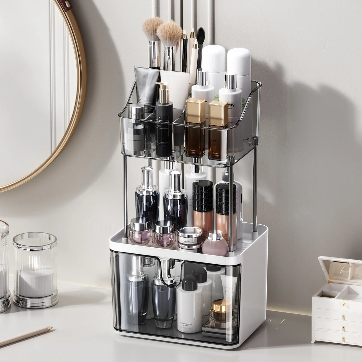 "Luxury 3-Tier Cosmetic & Skincare Organizer with Dustproof Cover"