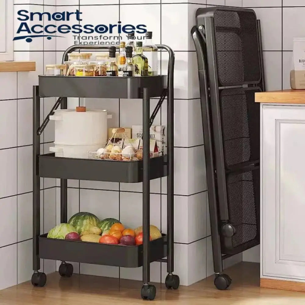 3 Layer Portable Folding Kitchen Bathroom Storage Rack