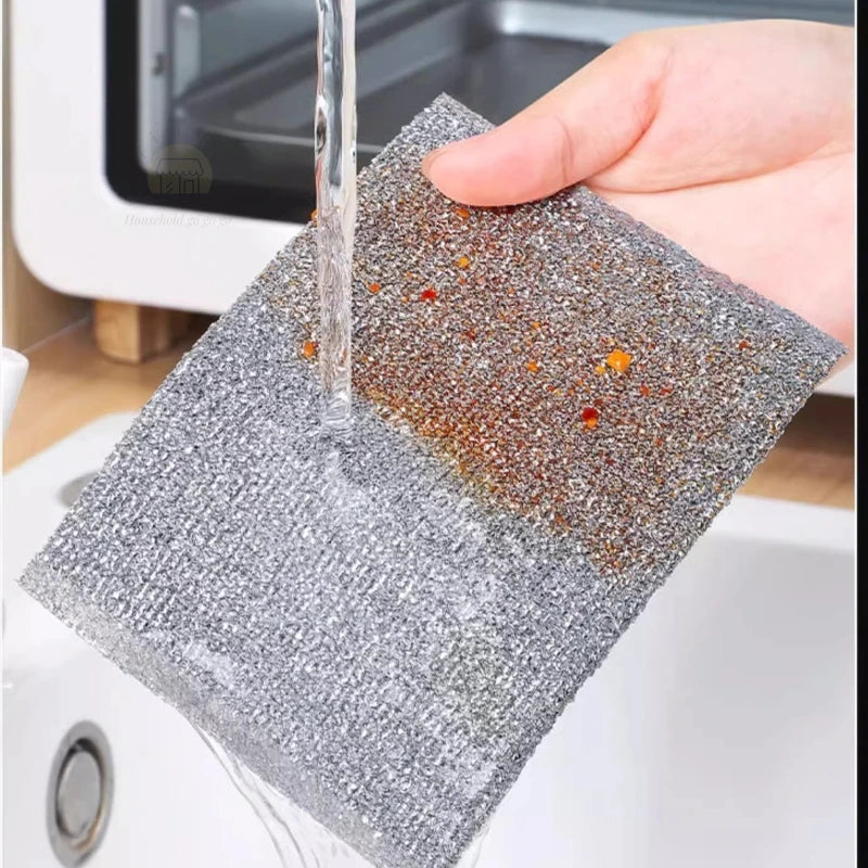Pack of 5 Magic Cleaning Cloth Thickened Double -sided Steel Wire Dishcloth Kitchen Dish Pot Silver WireWashdishing Rags Clean Tools