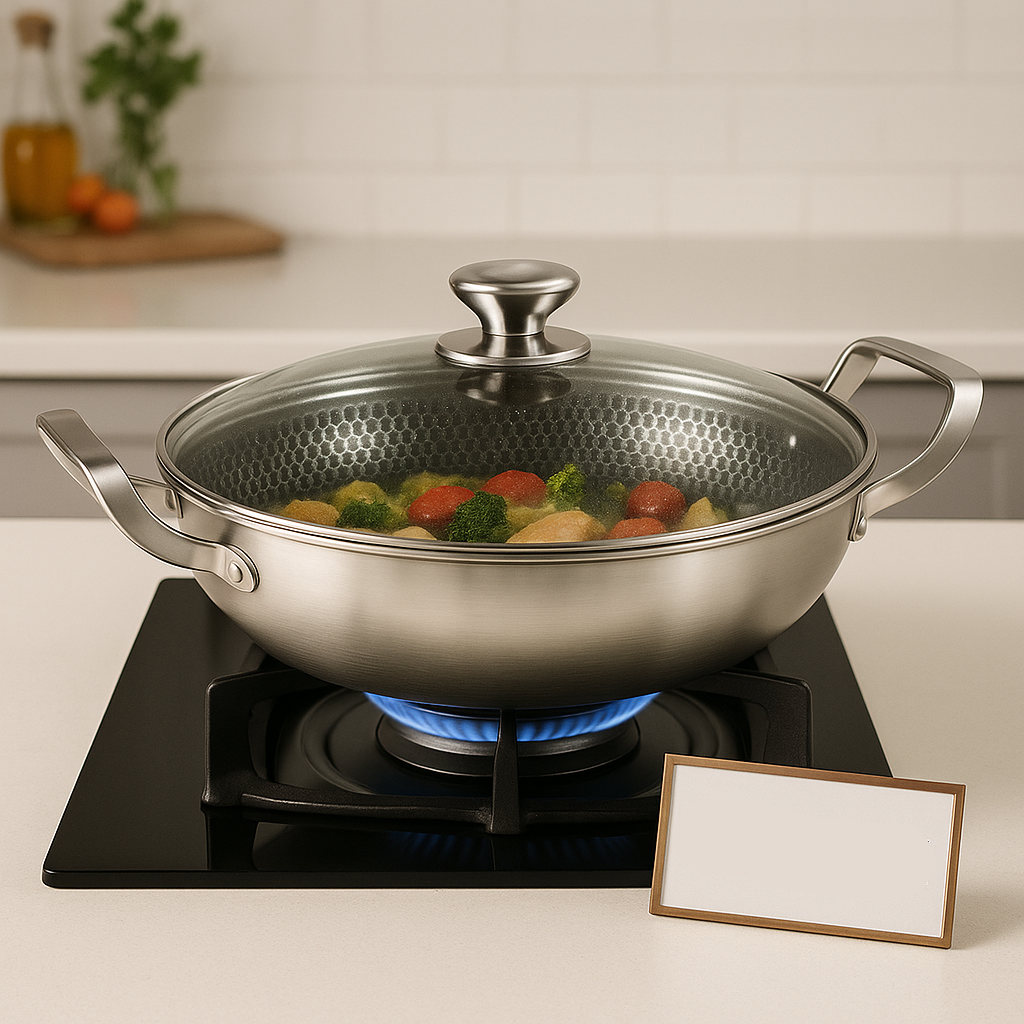 Stainless Steel Frying Pan – Non-Stick Honeycomb Wok for Gas Stove (28cm)