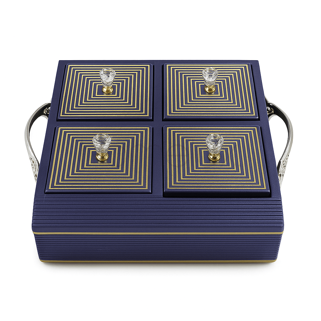 Royal Blue & Gold 4-Part Luxury Condiment Tray