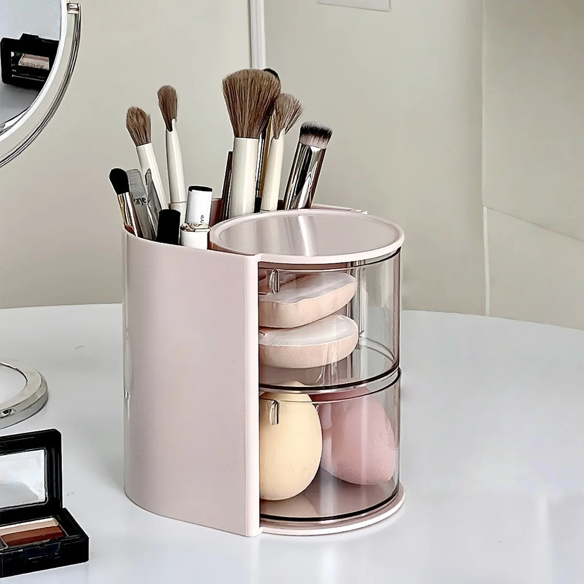 Smart Vanity Organizer – 360° Rotating Makeup & Jewelry Box