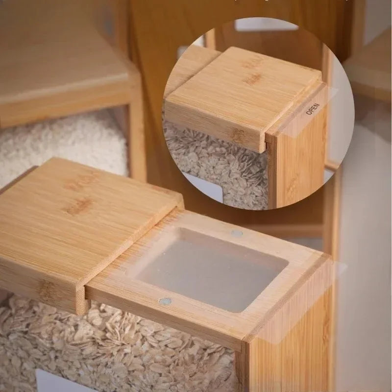 Natural Bamboo Grain Storage Box – Airtight Kitchen Organizer