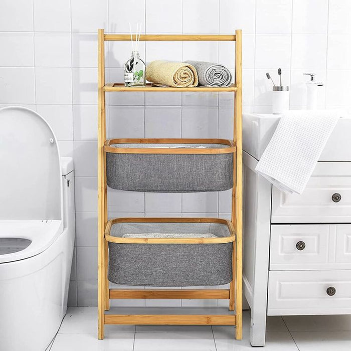 A-Frame Laundry Hamper With Shelf-Natural