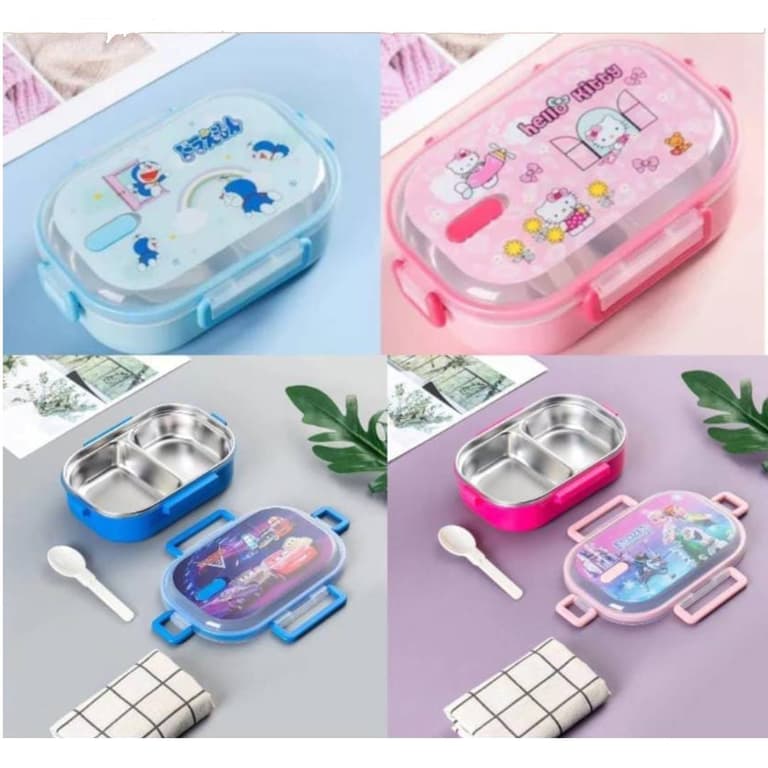 Anime Design Stainless Steel Insulated Lunch Box – 2 Compartment Bento Box for Kids