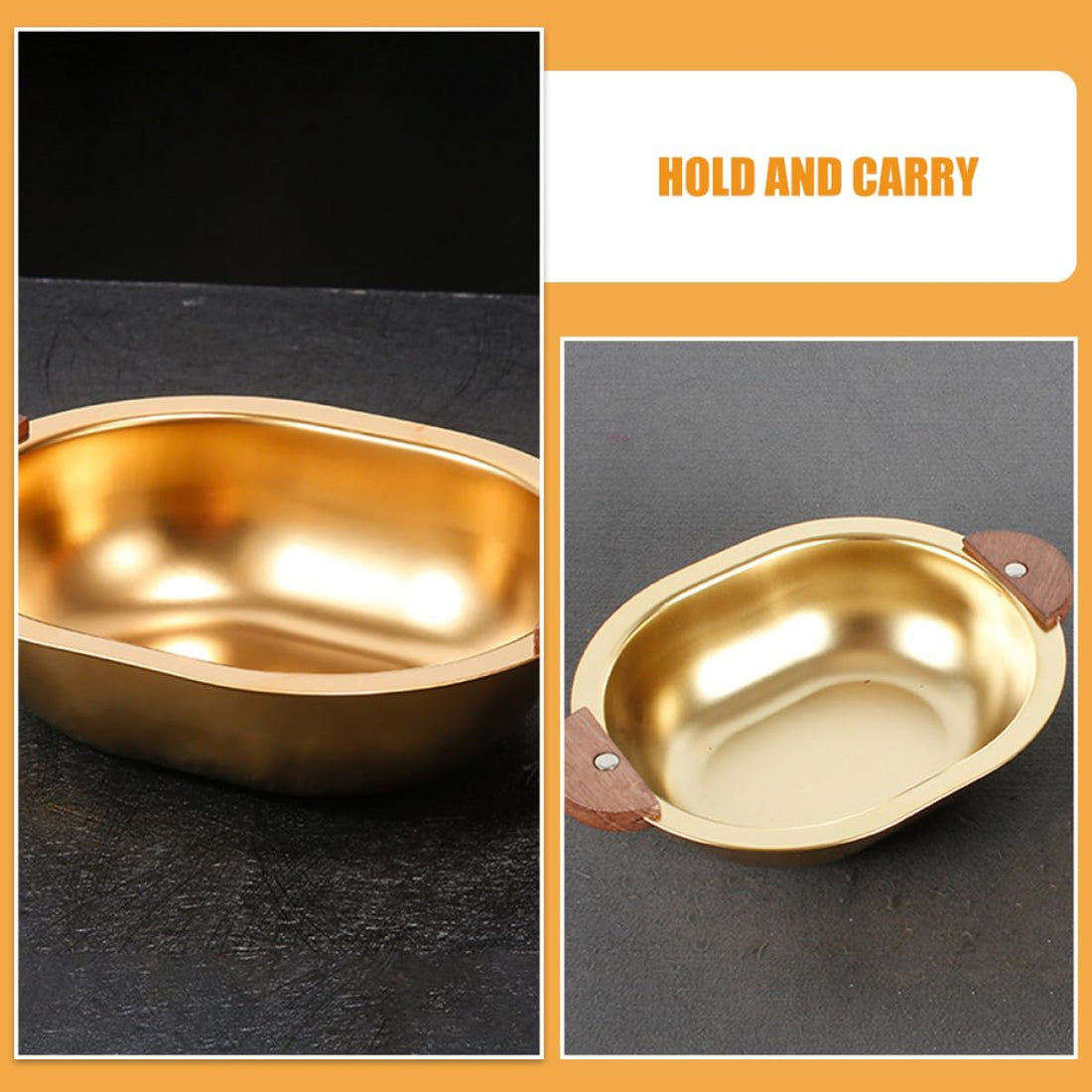 Golden Luxe Gravy Bowl – Wooden Handle Elegance