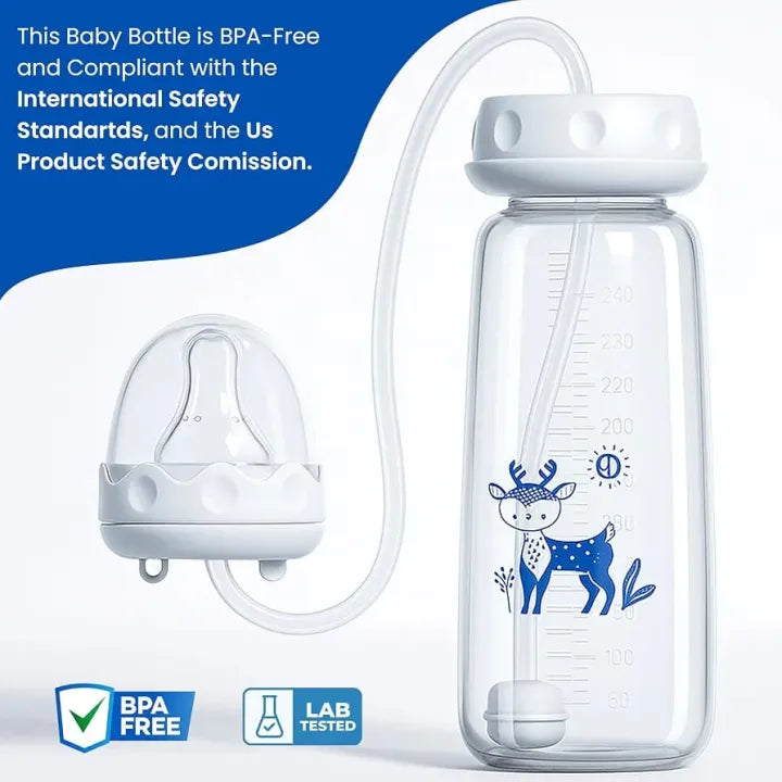 Hands Free Baby Feeding Bottle 150ml – Anti Colic, BPA Free Self Feeding Bottle with Silicone Tube