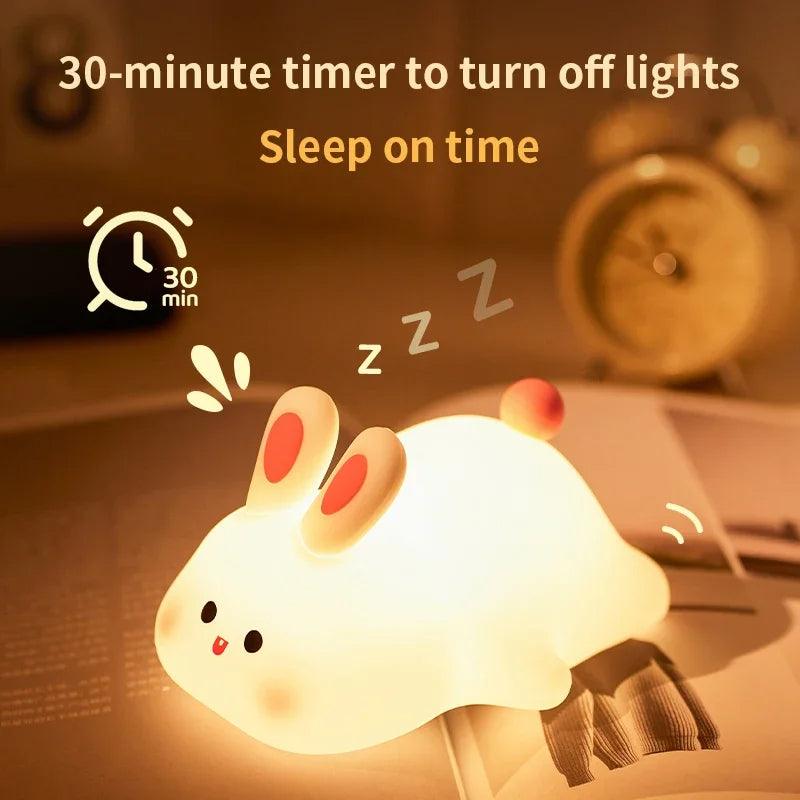 Cute Bunny LED Night Light – Soft Silicone Touch Lamp