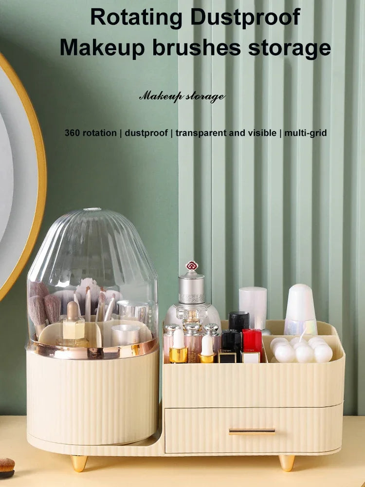 360° Rotating Cosmetic Storage Box Holder Desktop Makeup Brushes Organizer Countertop Portable Lipstick Eyeliner Stand Boxes