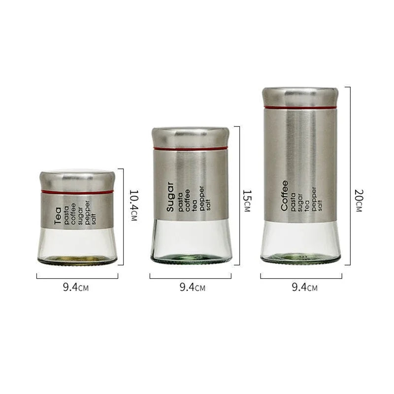 "Luxury Airtight Glass Jar Set – 3 Pcs Kitchen Organizer"