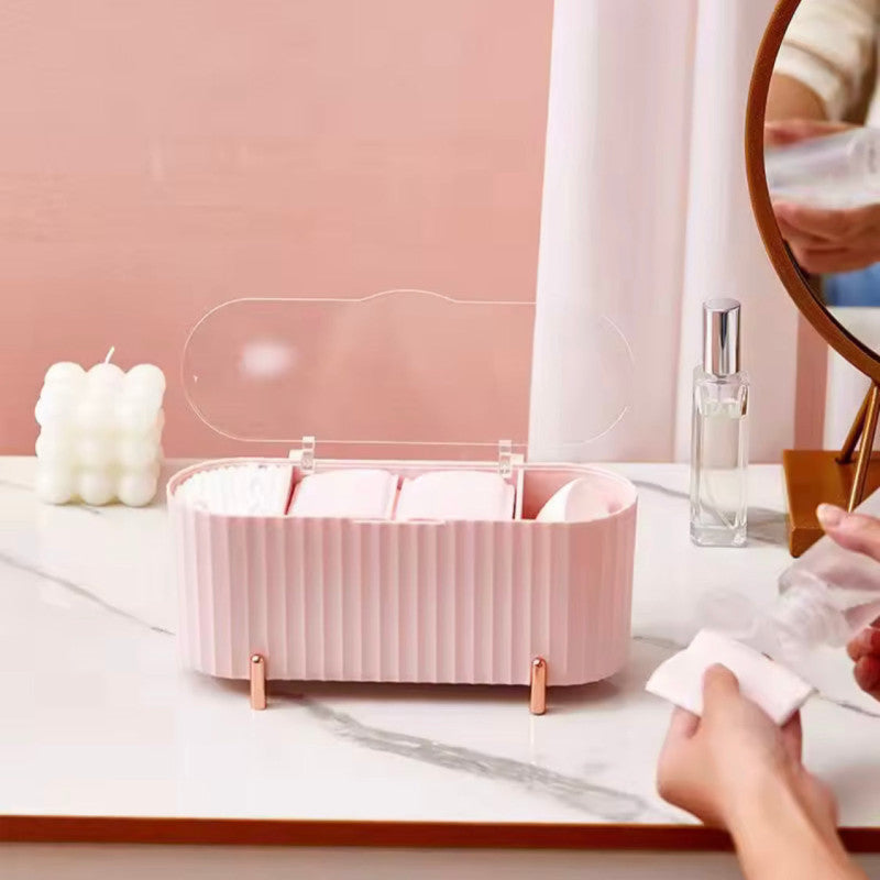 Desktop Cotton Swabs Storage Case, Cosmetic Storage Box With Lid, Beauty Blender Storage Organizer, Makeup Cotton Wipes Organizer